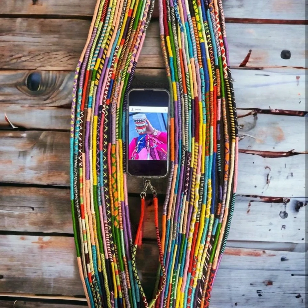 Colorful Multicolor HANDMADE Phone lanyard with phone patch